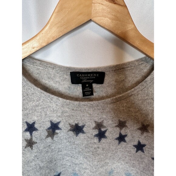 CHARTER CLUB LUXURY CASHMERE M SWEATER CREW NECK GREY stars  PULLOVER pretty - Picture 8 of 8